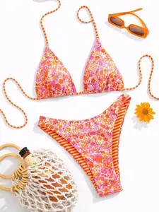 2026 Spring/Summer Fashion Trends; 2026 Spring/Summer Popular Floral Print Bikini Set for Women,  Unique Design, Seductive Fitting, Essential Swimsuit for Beaches and Pools in Summer