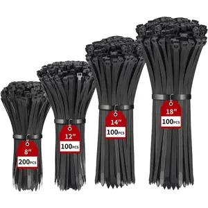 500 Pack Black Zip Ties Heavy Duty Assorted Sizes, 8+12+14+18 Inch  Ties, 220lbs Ultra  Tensile Strength, Industrial Plastic Ties Wrap Assortment Cord Management for Outdoor Use