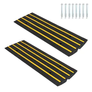 Garvee Upgraded-Recycled Rubber Curb Ramps, 2 Pack, 48 x 2.4 Inch, With Water Channel & Cord Cover, 110000 lbs Capacity, Non-Slip & Easy To Install, Equipped With Expansion Bolts, For Driveway, Wheelchair, Scooter, Car, Truck