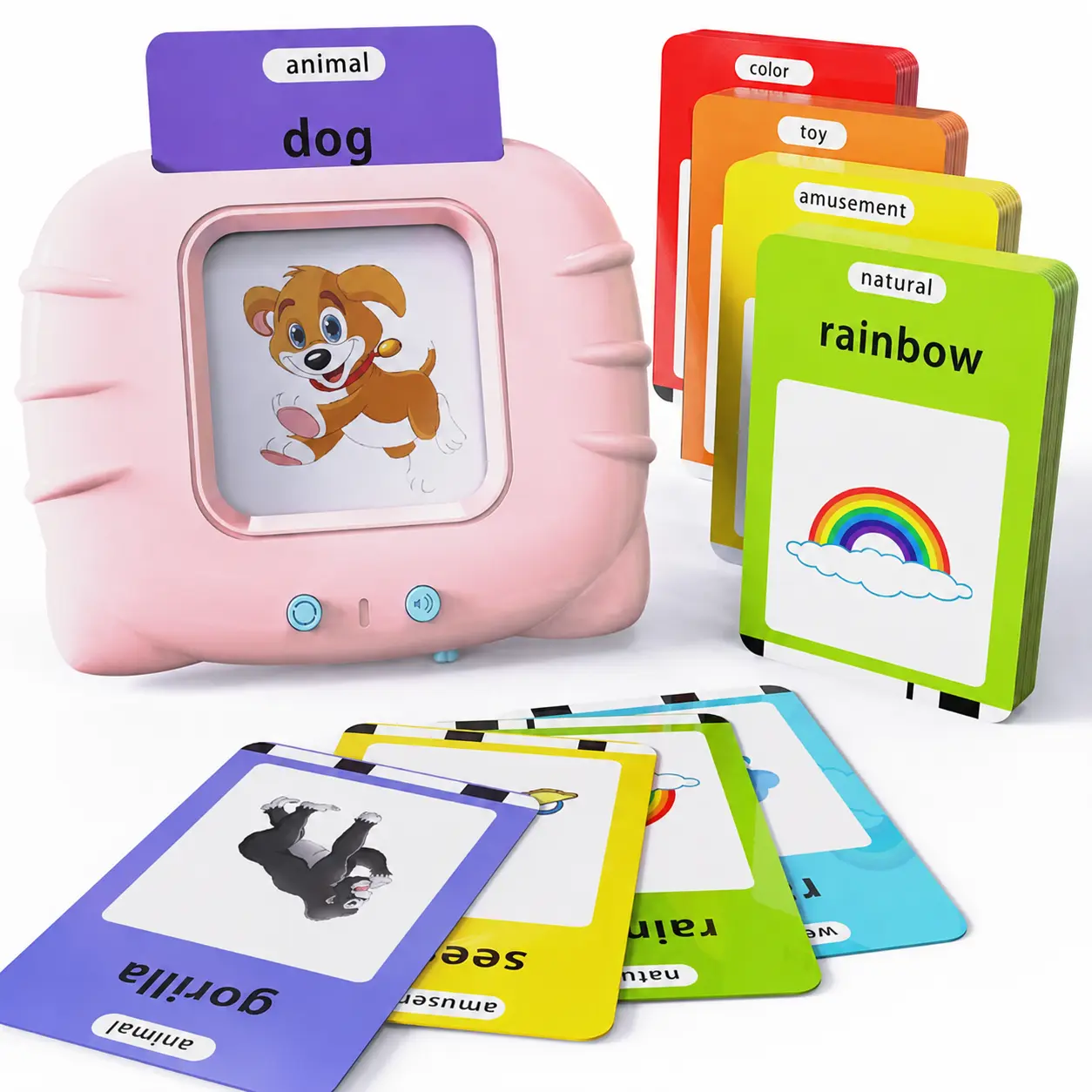 Talking Flash Cards Machine Montessori Bilingual English‑Spanish Sensory Toy for Toddlers 1‑3‑8, Interactive Flashcard Reader, Preschool Early Learning Activity, Boost Listening Skills, Ideal Kids Gift for Indoor Home Play