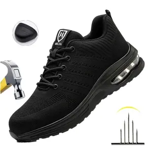 Work Safety Shoes For Men Mesh light Breathable Sneakers Steel Toe Shoes Anti-puncture Safety Protective Shoe Slip-resistant shoes Suitable for mountain climbing Construction Work & Daily Wear