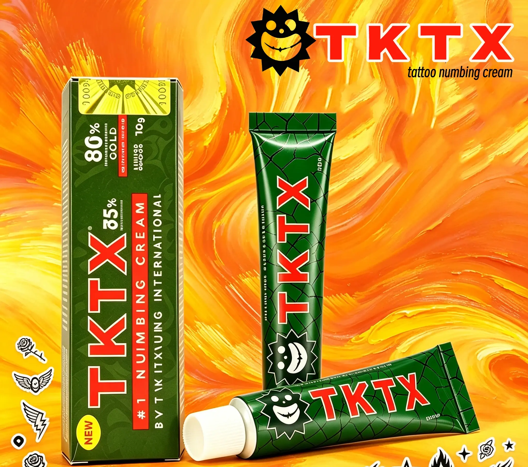 TKTX 80% Tattoo Numbing Cream, Pain-Free Tattoo Use, Rapid Onset, 6-8 Hours Continuous Numbing, 10g Portable Tube, Skin Elasticity-Preserving Formula, Green Tube (2 Pack)