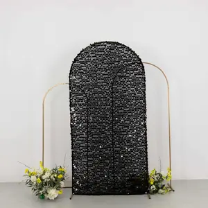 Sparkly Black Big Payette Sequin Fitted Chiara Backdrop Stand Cover for Round Top Wedding Arch - 7ft