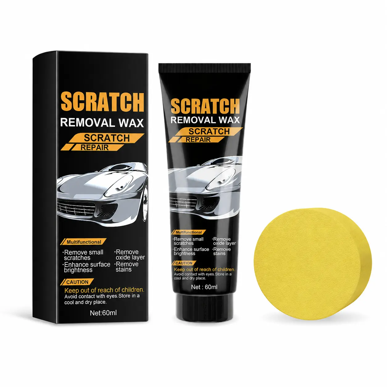 Car Scratch Remover Wax Kit, 60ml Multi-Purpose Paint Care Gel with Applicator Sponge for Swirl Marks, Light Scratches, Oxidation & Stains, for Car Owners and Auto Detailers