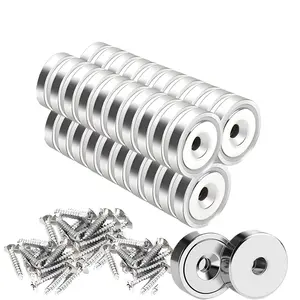 32 Piece Neodymium Rare Earth Magnets with Countersunk Holes, 0.63 Inch Strong Discs, Includes Screws for Crafts, Woodworking, Kitchen Organization