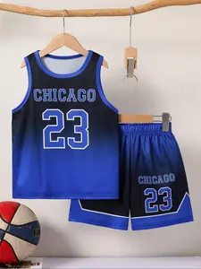 Two-Piece Set Boy's Letter Print Basketball Jersey & Shorts Set, Casual Breathable Quick Drying Basketball Uniform, Kids Sports Clothing for Indoor Outdoor Wear