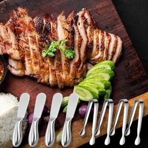 Butter Spreader Knife Set 8 PCS Stainless Steel Cheese Butter Spreader Knives and Mini Serving Tongs for Cheese Cold Butter Jam Appetizers Pastry Charcuterie Accessories Kitchen Utensils