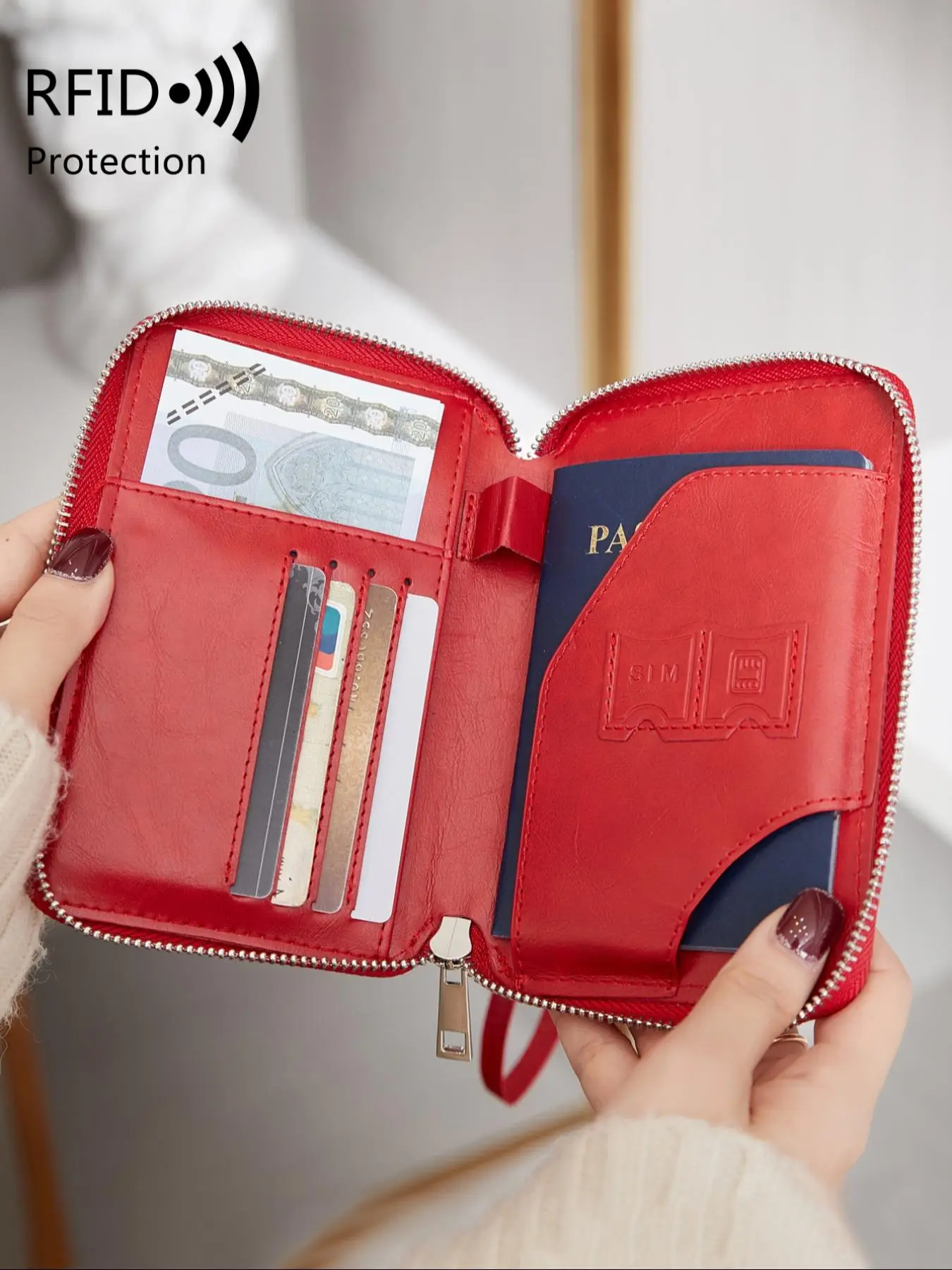Summer Solid Color Airplane Passport Card Bag, Multifunctional Zipper Card Slots Wallet, Portable RFID Blocking Travel Wallet for Women & Men