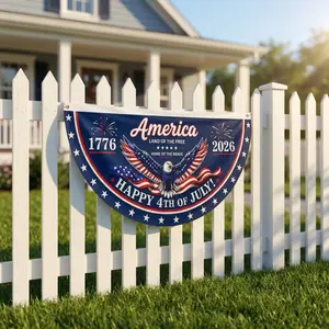 Patriotic Half Circle Flag, Usa 250th Anniversary Banner, Independence Theme Eagle Stars, Yard Art Garden Decor, Polyester Material, Ideal for Decorative Independence Day Decorations, Indoor Outdoor Use