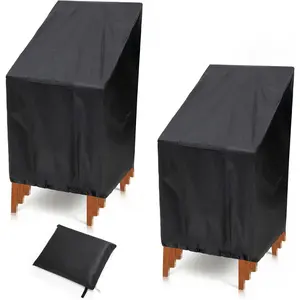 Outdoor Chair Covers, 2 Pack  Stackable Dust Rain Snow-Proof High  Patio Covers - Fits 4-6 Stackable Dining Chairs, 25'W x 25'D x 'H