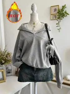 Women's Loose-Fit Zip-Up Pullover Hoodie Sweater, Back-To-School Graduation Teacher Casual Wear, Daily Fashion Autumn Clothing