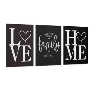 Heart & Letter Pattern Unframed Painting, 3 Counts/set Modern Canvas Wall Art, Interior Wall Decor for Home Living Room Bedroom Study Room,  Home Essentials Ornaments