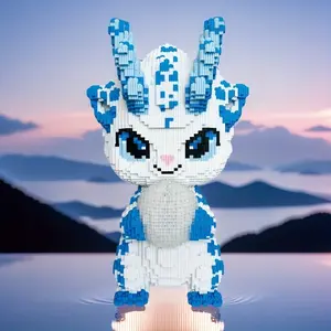 3845pcs Blue Dragon 3D Puzzle Building Block Creative Decoration, Birthday/halloween/festive Gift, DIY Craft Home Decor Statue Sculpture