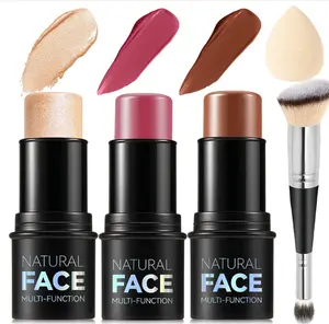 3Pcs Cream Contour Stick Makeup Kit, Shades with Highlighter, Blush and Bronzer Contour Stick for Sculpt the Cheeks, Long Lasting, Waterproof, Matte & Dewy Finish (LIGHT FAIR(8+10+12))