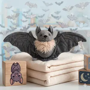 Single Pack 17.7 Inch Realistic Black Bat Plush, Cost-Effective Gothic Aesthetic Flying Fox Stuffed Animal, Spooky Creepy Kawaii Toy, Creative Haunted House Commercial Display Props Combo, Cuddly Stuffed Animals
