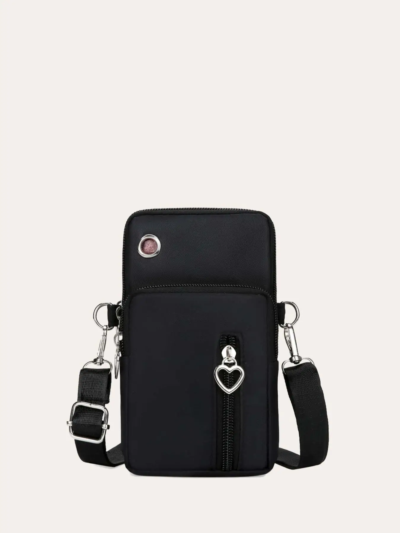 Women's Solid Heart Decor Zip Crossbody Purse, Fashionable Phone Wallet Shoulder Bag for Daily Used, Casual Trendy Versatile High-quality Daily Commut