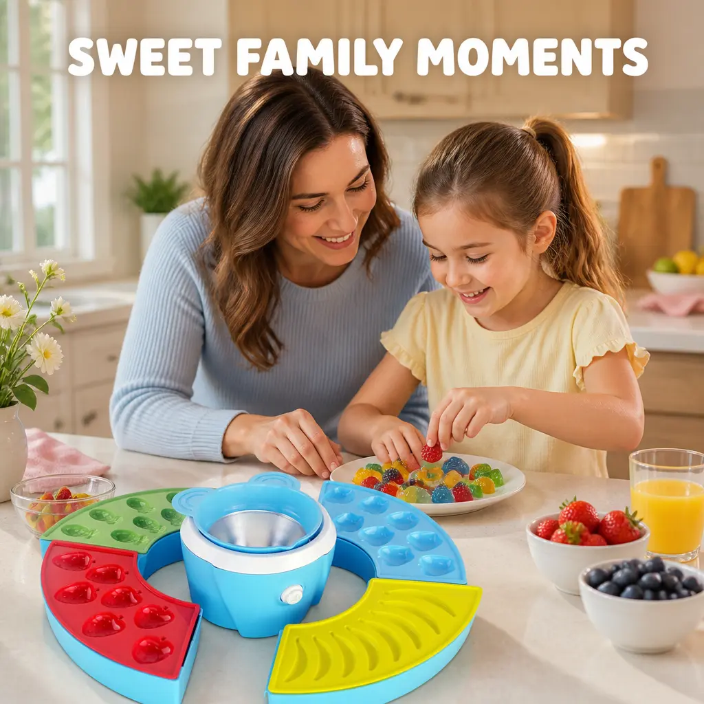 IRON WINGS Electric Gummy Candy Maker with 4 Colorful Mold Trays, DIY Gummy Maker Kit for Homemade Candy & Family Activities