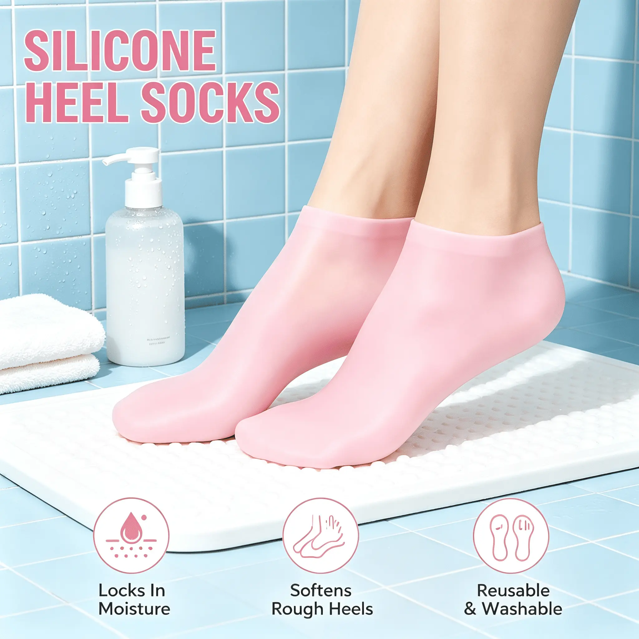Gel Heel Moisturizer Socks, Silicone Leakproof Foot Spa Booties, Reusable Washable Overnight Foot Hydration Socks, Moisturizing Socks for Thick Calloused Feet, Lotion Locking Silicone Foot Socks, Thick Gel Silicone Foot Masks