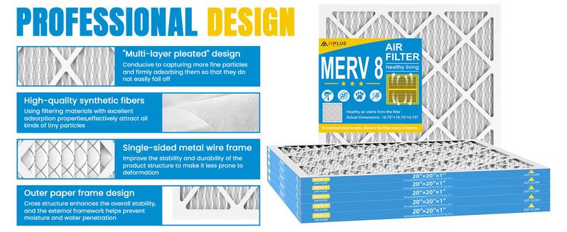 20x20x1 Air Filter,MERV 8,Furnace Air Filter for HVAC,Dust Defense-6packs by MIFLUS