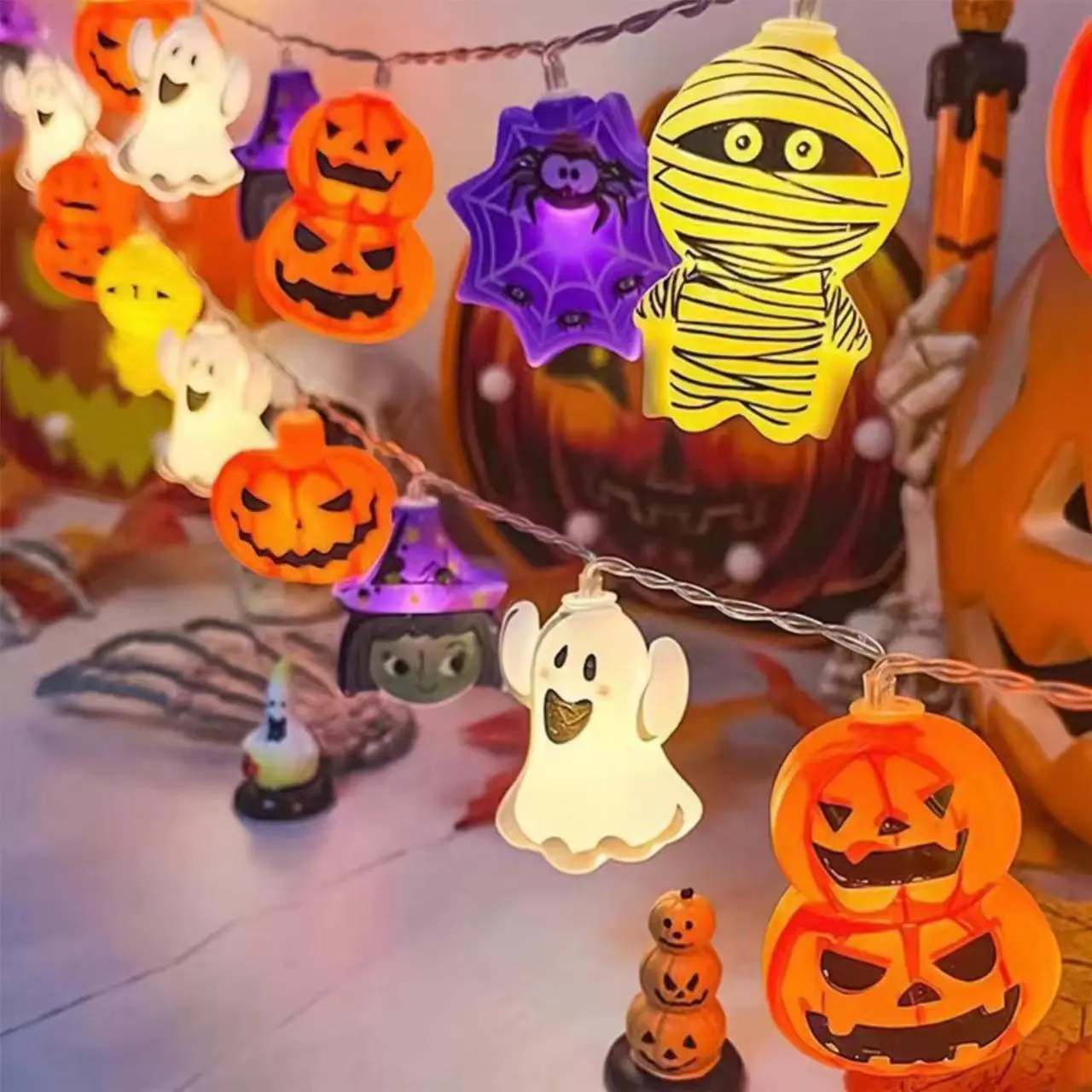 Halloween LED Light String Set, 8 Patterns, Festival Atmosphere Decor, Lighted Party Hanging Lights, Non-Rechargeable Battery, Lighting Fixtures, Plastic Hanging Decor