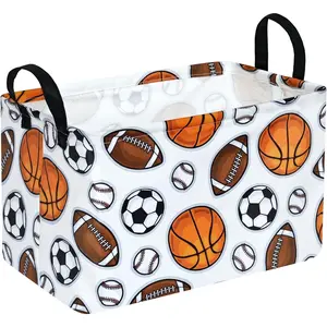 Football Pattern Storage Basket Gift Laundry Bins Collapsible Storage Baskets Box Laundry Nursery Hamper for Home and Office Decoration with Handles