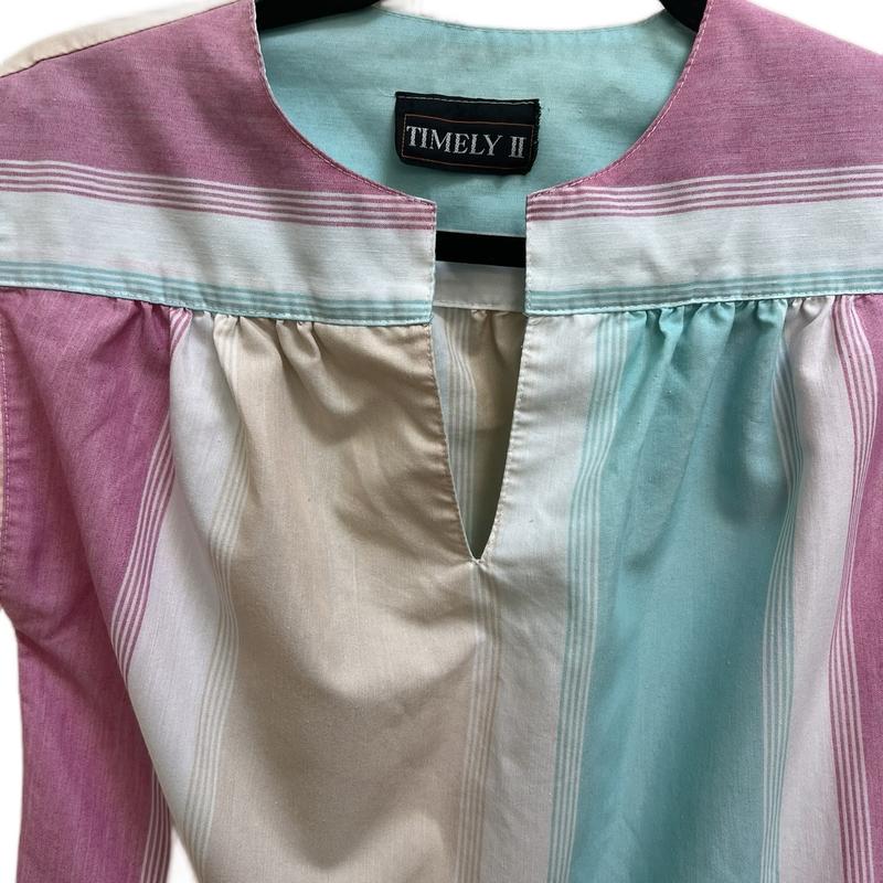 Vintage Timely II Striped Pastel Dress with Side-Tie Drop Waist 80’s