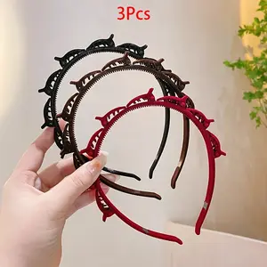 1/2/3pcs women's braided hair clip set, velvet hair accessories, anti slip hair clips for thick and sparse hair, convenient outdoor hair styling tools, Hair Bows Headbands, Zigzag Headband, Non Slip Headband