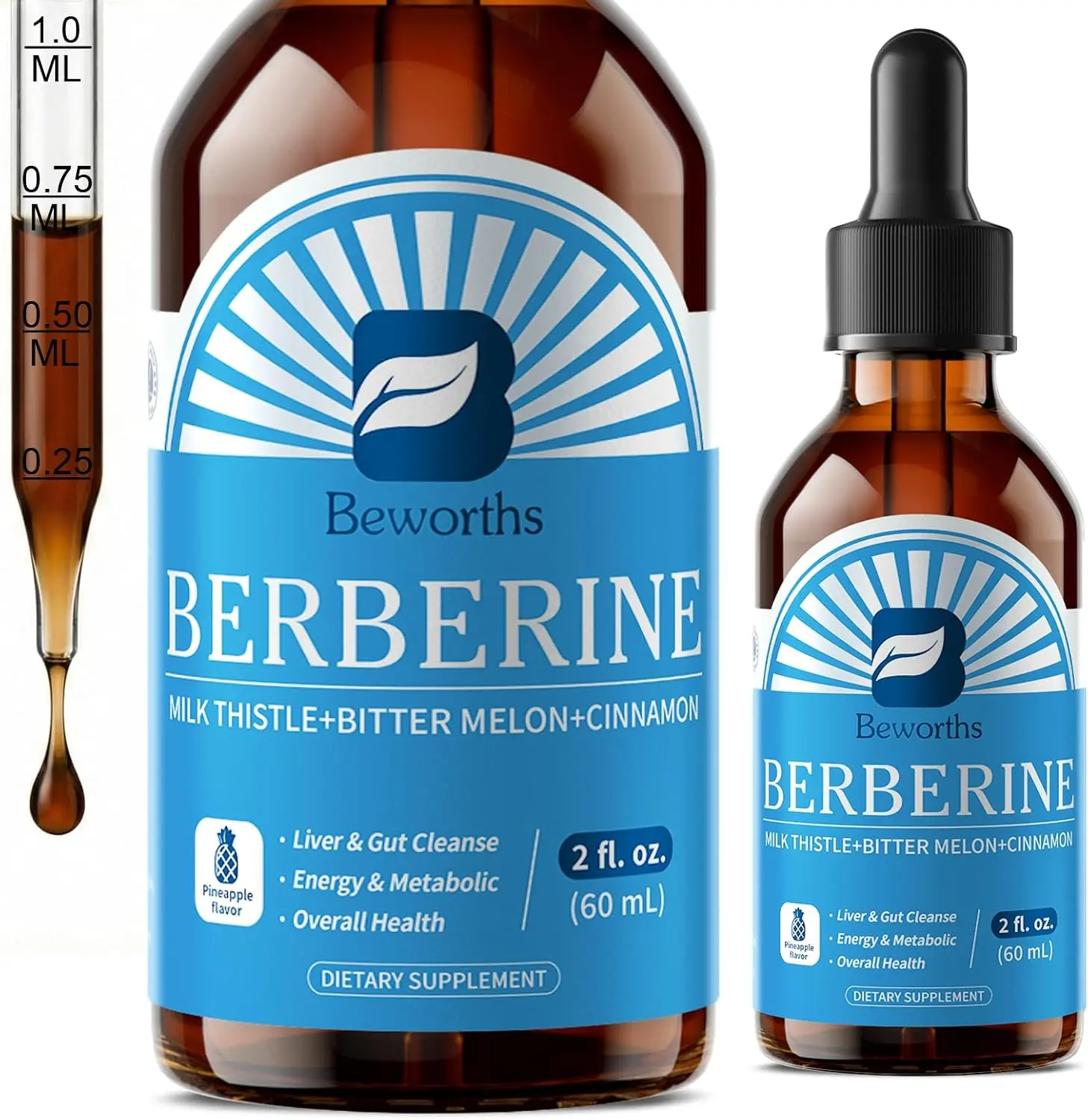 Berberine Supplement with Ceylon Cinnamon - Berberine Liquid Drops with Milk Thistle, Ceylon Cinnamon, Turmeric,Bitter Melon, Berberine Phytosome for Digestion System, Immune Health Support-Vegetarian