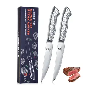 TAN REN Steak Knives Set of 2 Serrated Edge Steak Knife Set Japanese Stainless Steel Dinner Knife Diswasher Safe Steak Knives with Box