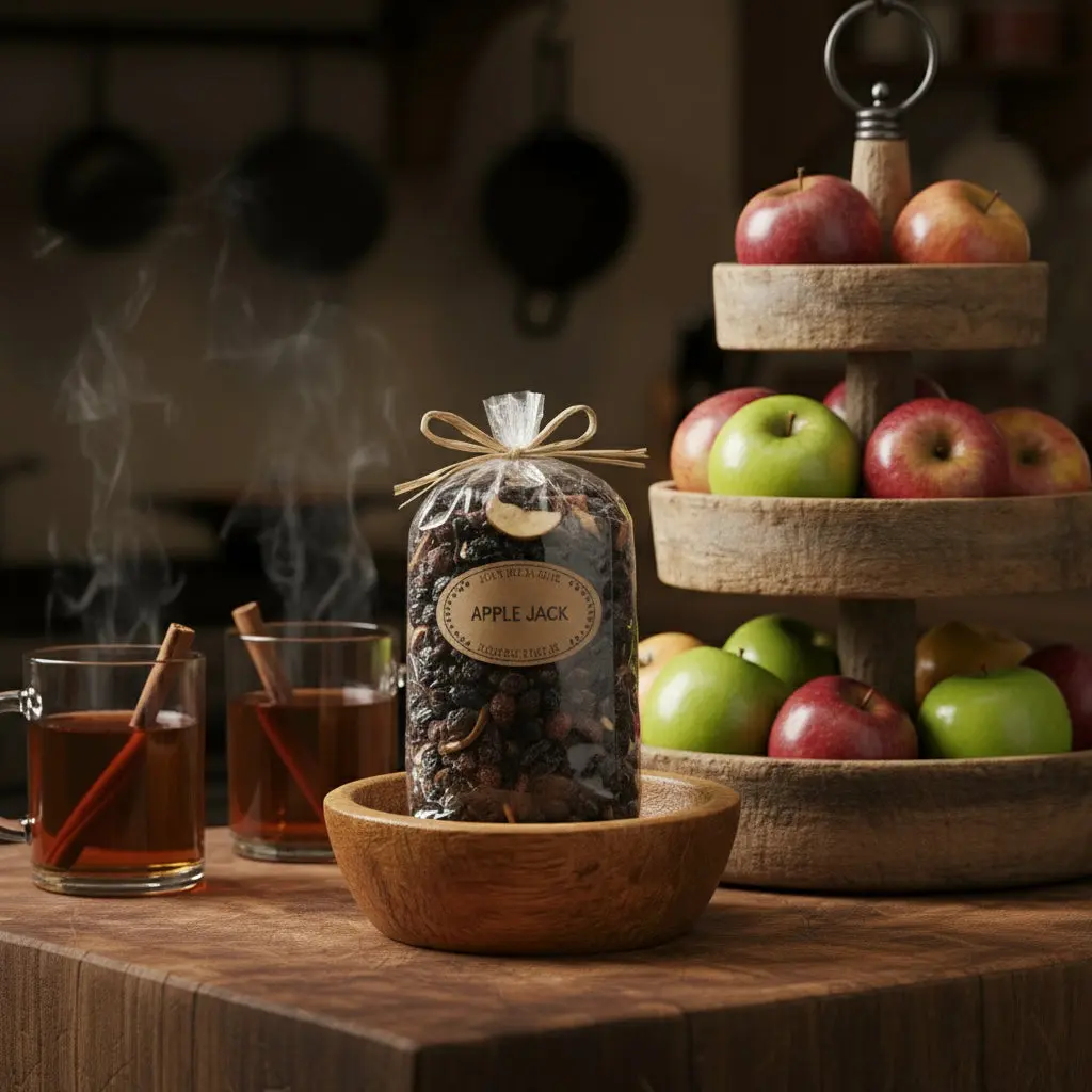 Apple Jack Potpourri - Aromatic Fruit Spices in Plastic Bag with Ribbon Label, Ideal for Aroma and Scented Freshener