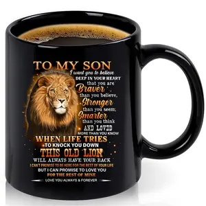 Lion Pattern Coffee Mug, 11oz Funny Coffee Mug, Gift To My Son From Dad Never Forget That I Love You Coffee Mug, Perfect Birthday Gift Idea, Reusable