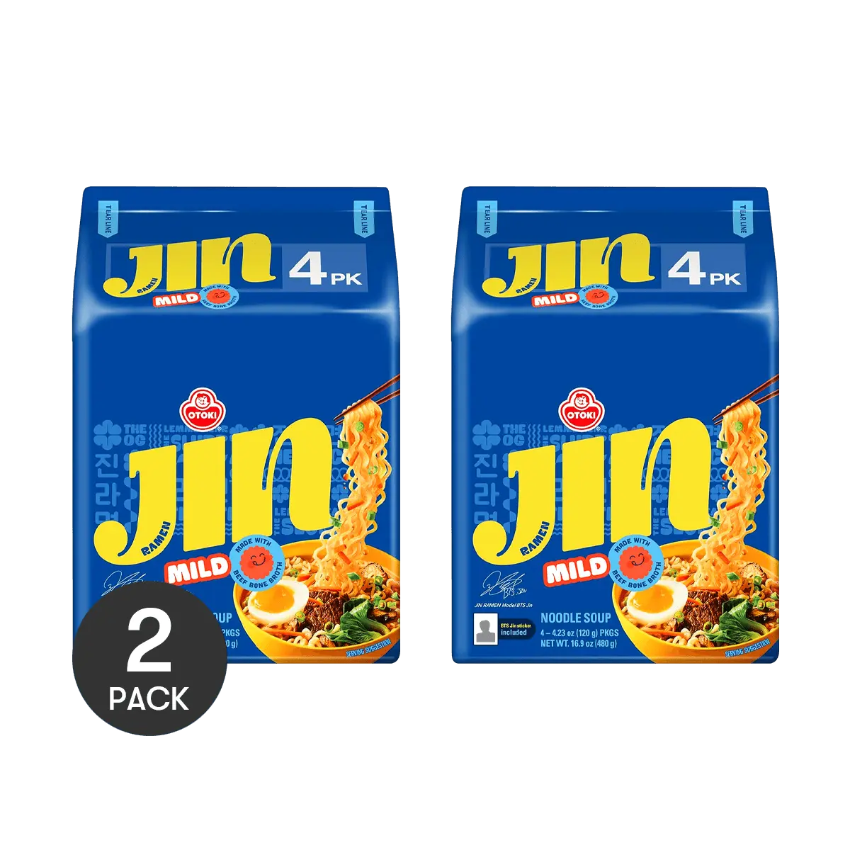 OTTOGI Jin Ramen Mild Flavor - 4 Pack (480g) x 2 (8 Packs Total) - Korean Instant Noodles - Authentic Korean Ramyun