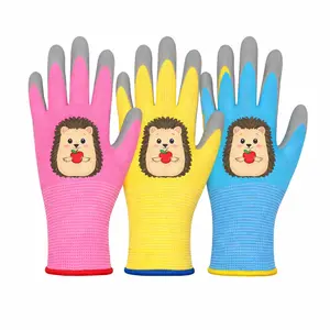 Paknada Kids Garden Gloves 6 Pair Latex Coated Pink Yellow Blue Anti-Slip Cartoon Animals S M L for Outdoor Planting Tasks Fun Safety