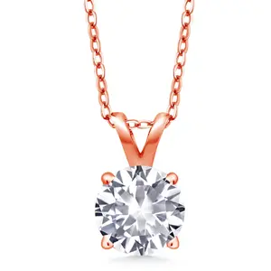 Gem Stone King 18K Rose Gold Plated Silver 6MM Round Gemstone Birthstone Solitaire Pendant Necklace | 4-Prong Gold Necklace For Women | With 18 Inch Silver Chain