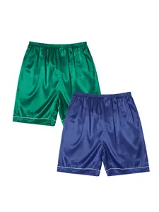 INSPIRE CHIC Satin Pajama Shorts for Men's Above Knee Elastic Waist Sleep Pajama Bottom 2pcs