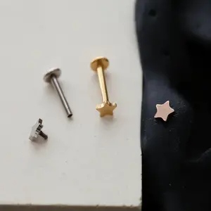 16g Titanium Star Internally Threaded Flat Back Earring • Reversible Tragus Stud • Circle Conch Earring Hypoallergenic For Sensitive Ear