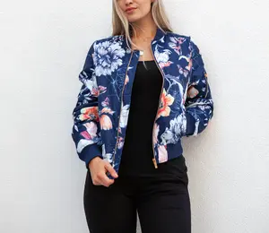 White Mark Women's Floral Bomber Jacket winter jacket woman Outerwear Womenswear