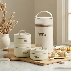 3-Layer Stainless Steel Insulated Lunch Box - 2×440ml + 1×600ml, Sealed and Leak-proof Keeps Food Warm for Hours with Vent Valve Easy Opening Includes Tote Bag Handle Ideal for Work School Picnics & Outdoor Activities