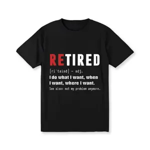 Men's Retirement Graphic T-Shirt - Funny "Retired" Slogan Print, Comfortable Cotton Casual Summer Tee, Black with Red & White Design, 180g, Machine Washable