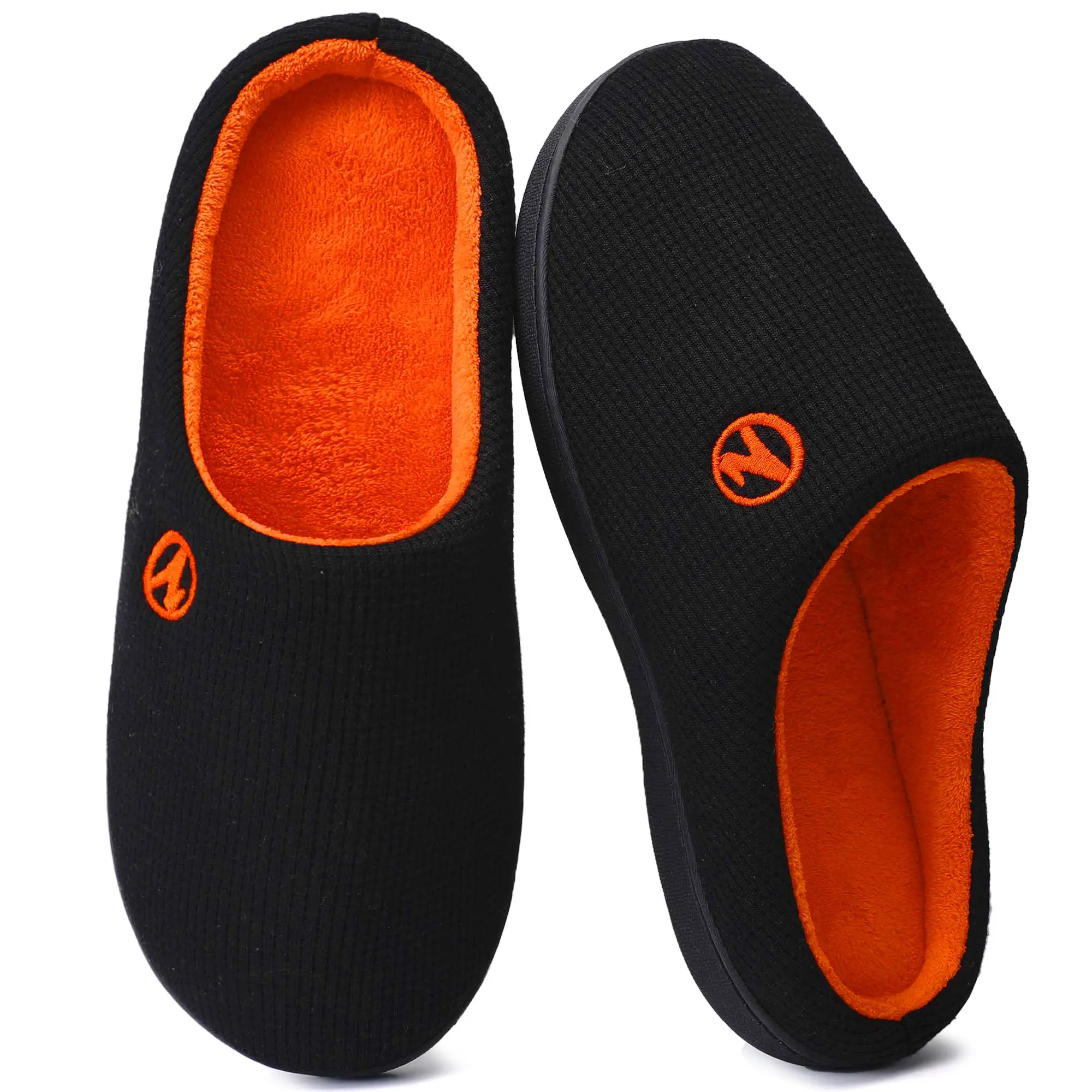Shoeslocker Unisex Memory Foam Walking Slippers - Walking Shoes with Casual Knit Waffle Upper, Ankle-Secure Heel Collar, Non-Marking Rubber Sole, Indoor-Outdoor Use, Ideal Dad Gift, Footwear