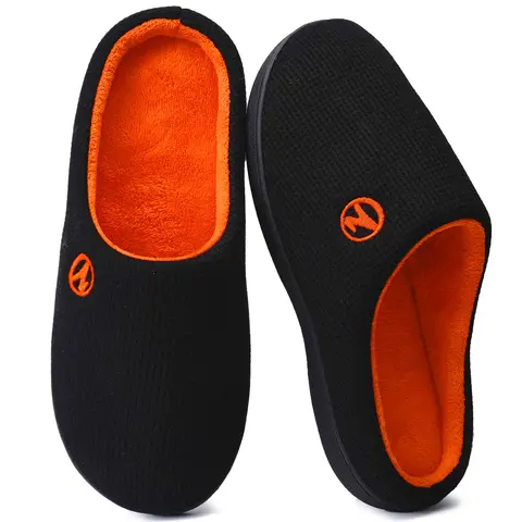 Shoeslocker Unisex Memory Foam Walking Slippers - Walking Shoes with Casual Knit Waffle Upper, Ankle-Secure Heel Collar, Non-Marking Rubber Sole, Indoor-Outdoor Use, Ideal Dad Gift, Footwear, Father's Day, Round Toe, Soft Foam Cushion, Machine Wash, Indoo