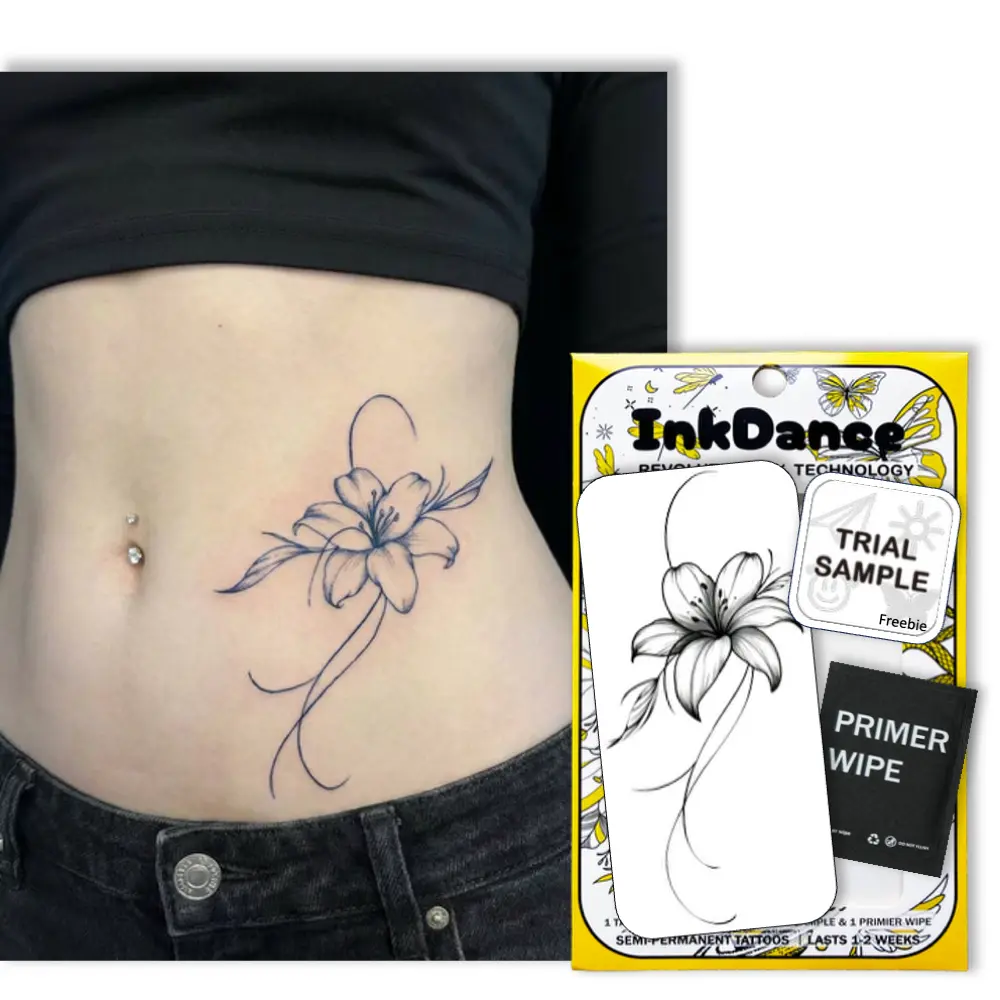 InkDance Semi-Permanent Tattoo, Enchanted Noir Lily, Long Lasting Temporary Tattoos for Women, Waterproof Plant-Based Ink, Lasts 1-2 Weeks, Color Develops in 24 Hours D277