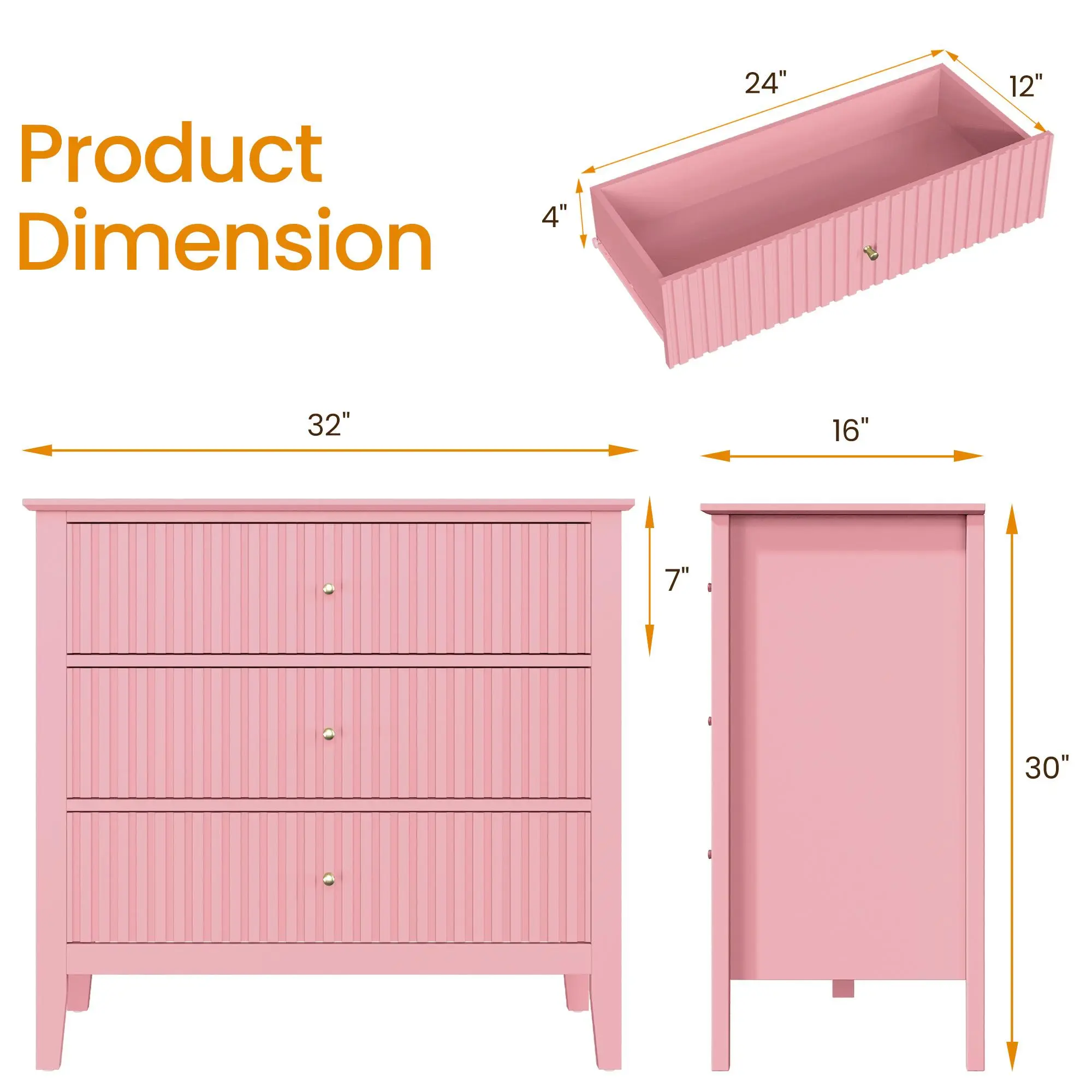 3 Drawers-Pink