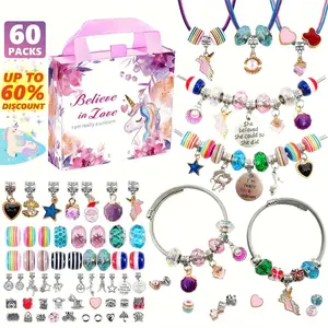 The Best 60Pcs Purple Pink Unicorn DIY Jewelry Charm Bracelet Making Kit Bracelets Accessories for Women Necklace Beads Pendants Kits Making Set Beading Jewelry Making Craft Valentines Gifts for Grilfriend Special Unique Design with Box for Special Day