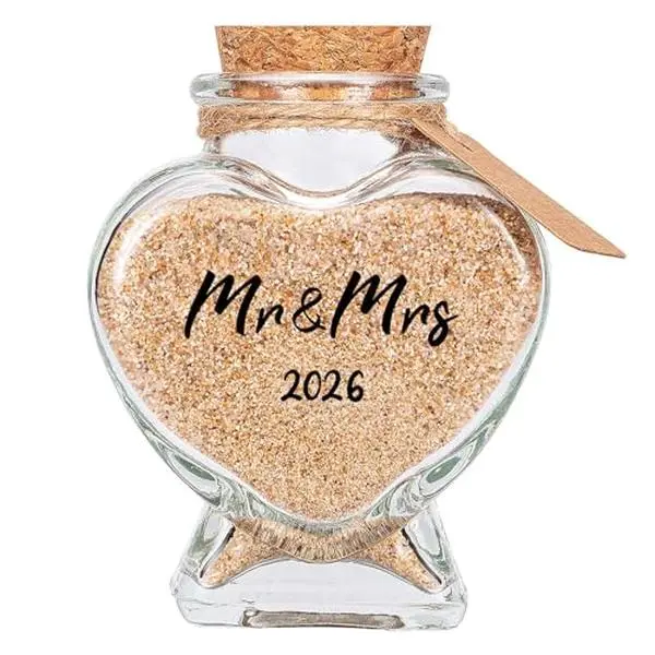 Mr&Mrs 2026 Sand Keepsake Jar, Bridal Shower, Wedding, Engagement, Honeymoon, Travel Gift for Couples, Newlywed, Fiance(Gift Box Includes) - 40ml Glass