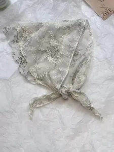 Women's Thin Vintage Lace Embroidered Mesh Scarf, Floral Print Shawl, Embroidery Shawl, Two-Layer Triangle Headscarf, Retro Floral Design, Stylish Hair Accessory