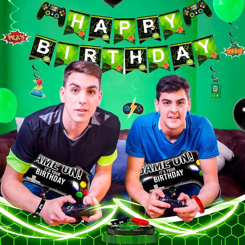 Video Game Birthday Party Decorations for Boys,132pcs Birthday Decorations&Tableware Set-Plates Cups Napkins Tablecloth Balloons
