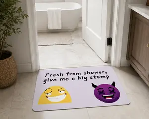 Super absorbent quick drying rounded diatomaceous earth bath mat - anti slip soft bathroom, kitchen and indoor floor mat, humorous text design | Durable diatomaceous earth material (customizable)