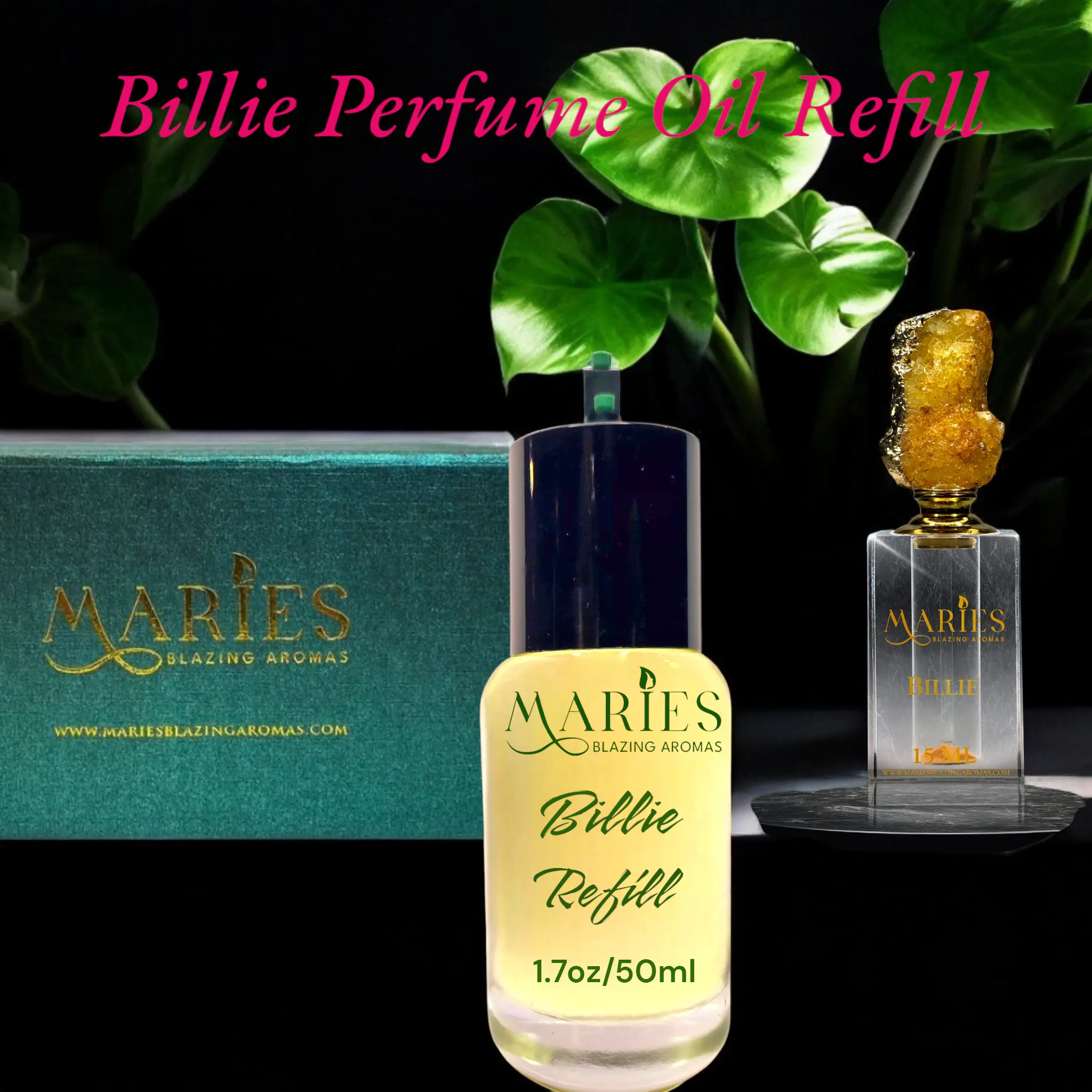 MARIE'S Billie Luxury Perfume Oil Refill 1.7oz Glass Bottle with Premium Fragrance Oil Blend, 15ml Crystal Perfume Bottle Refill, Alcohol Free