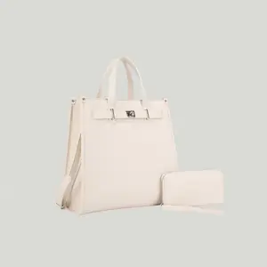 Women's Solid Color Large Capacity Handbag and Wallet Set, Trendy Work & Everyday Handbag | Spacious Carryall with Detachable Strap for Women